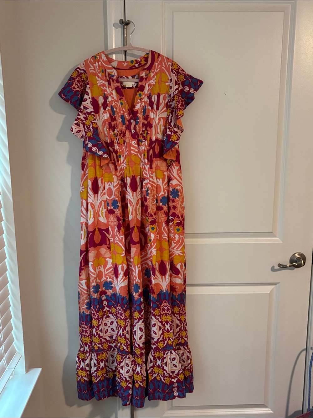 Women’s Pink Floral midi Dress with Ruffle Sleeves